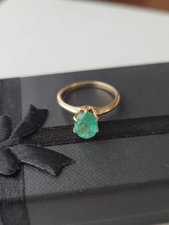 Antique Emerald 10k Gold Victorian Ring Natural Oval May Birthstone Solitaire - Picture 11 of 16
